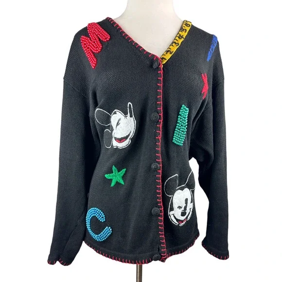 Rare Vtg Mickey & Co Oversized Cardigan Embellished Beaded Embroider Academic 3X - Picture 14 of 16